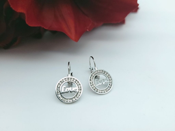 Glitzer Love Motiv Creolen Edelstahl Ohrringe